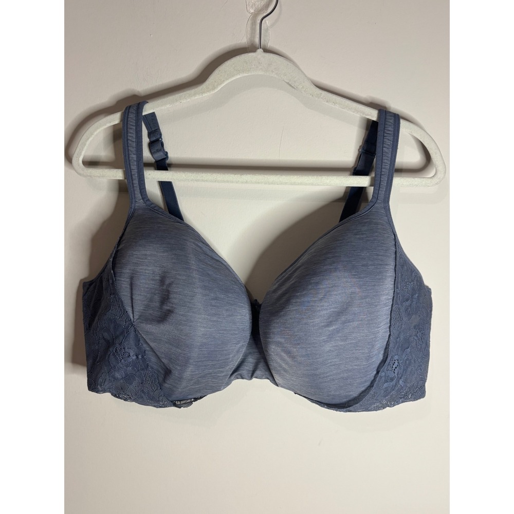 Cacique Full Coverage Lace Trim Underwire Bra Blue Gray Heather 44G A83578